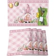 thumbnail image 1 of Easter Placemats Set of 4, Bunny Ears Gnomes Placemat for Dining Table Decorations, Easter Eggs Pink Check Plaid Place Mats, Spring Table Mats for Kitchen Dinner Seasonal Holiday Party Decor, 1 of 6