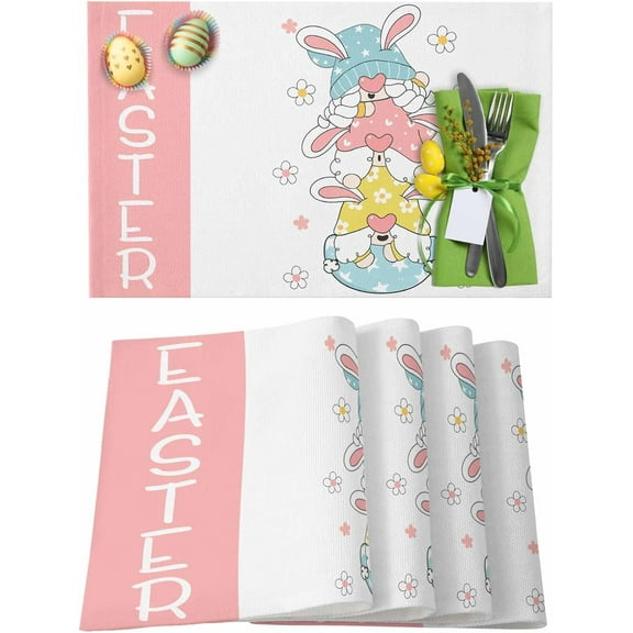 Easter Placemats Set of 4, Bunny Rabbit Ears Placemat for Dining Table Decorations, Flower Floral Spring Place Mats, Spring Table Mats for Kitchen Dinner Seasonal Holiday Party Decor