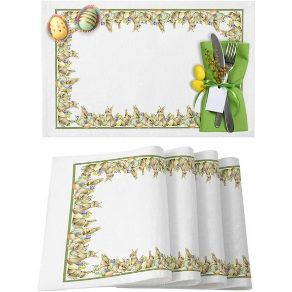 Easter Placemats Set of 4, Cute Bunny Placemat for Dining Table Decorations, Easter Eggs Place Mats, Spring Table Mats for Kitchen Dinner Seasonal Holiday Party Decor