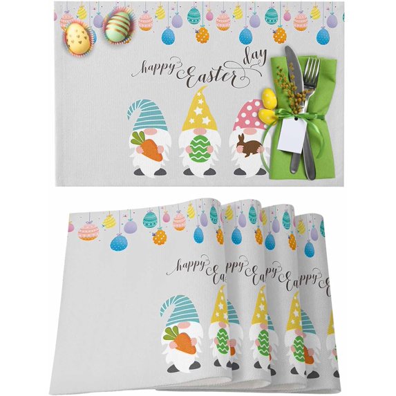 Easter Placemats Set of 4, Easter Eggs Gnomes Placemat for Dining Table Decorations, Carrot Bunny Rabbit Place Mats, Spring Table Mats for Kitchen Dinner Seasonal Holiday Party Decor