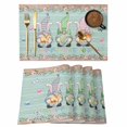 thumbnail image 1 of Easter Placemats Set of 4, Farmhouse Gnomes Rabbits Eggs Wooden Grain Placemats for Dining Table, Place Mats for Kitchen Tabletop, Waterproof Wipeable Dining Table Mats Set, 1 of 9