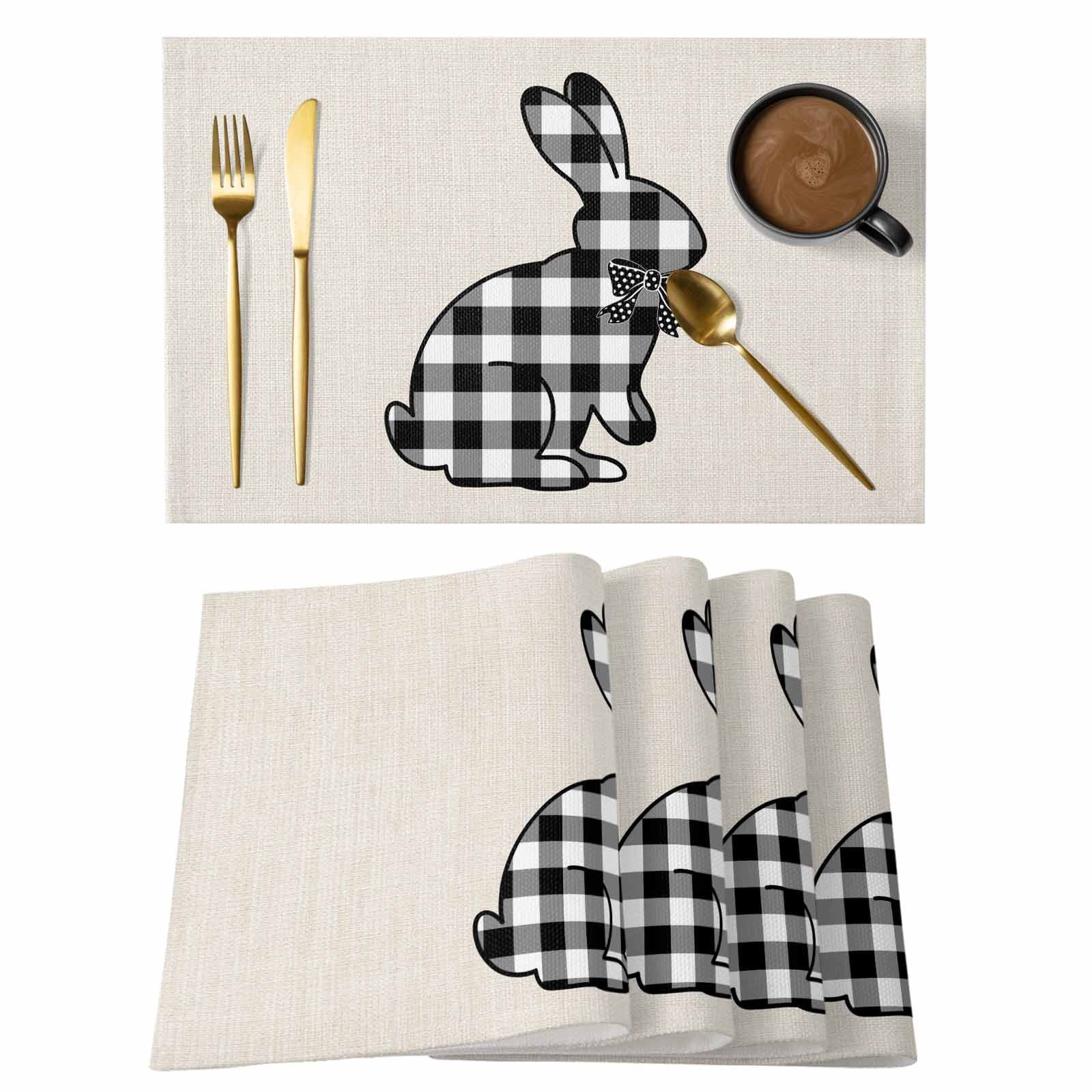 Easter Placemats Set of 4 Farmhouse Retro Black White Lattice Bunny ...