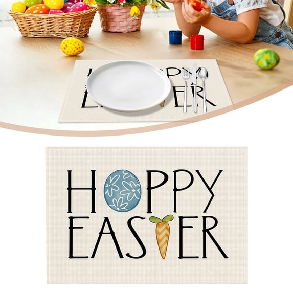 Easter Placemats Set of 4 Spring Bunny Rabbits Flowers Place Mat 12x18 Inch Colorful Eggs Tree Floral Table Mats Washable Resistance for Party Kitchen Dining Holiday Decor Style F