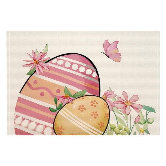 Easter Placemats Set of 4 Spring Bunny Rabbits Flowers Place Mat 12x18 Inch Colorful Eggs Tree Floral Table Mats Washable Resistance for Party Kitchen Dining Holiday Decor Style D
