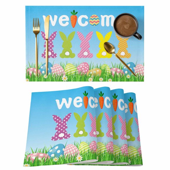 Easter Placemats Set of 4 Spring Flora Colorful Eggs Botanical Pastoral Place Mats Indoor Wipeable Table Mats Washable Cloth Dining Table Placemats for Kitchen Holiday Party Home Decor 13x19 Inch