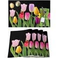 thumbnail image 1 of Easter Placemats Set of 4, Tulip Black Backdrop Placemat for Dining Table Decorations, Spring Flower Floral Place Mats, Spring Table Mats for Kitchen Dinner Seasonal Holiday Party Decor, 1 of 5