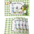 thumbnail image 1 of Easter Placemats Set of 6, Bunny Gnomes Placemat for Dining Table Decorations, Easter Eggs Green Check Plaid Wood Grain Place Mats, Spring Table Mats for Kitchen Dinner Seasonal Holiday Party Decor, 1 of 5