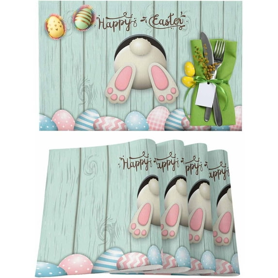 Easter Placemats Set of 6, Bunny''s Butt Placemat for Dining Table Decorations, Place Mats, Spring Table Mats for Kitchen Dinner Seasonal Holiday Party Decor