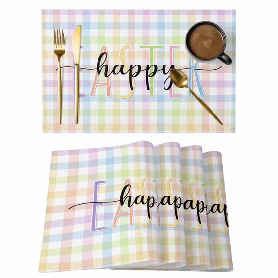 Easter Placemats Set of 6 Colorful Checkered Plaid Spring Gingham Textured Place Mats Indoor Wipeable Table Mats Washable Cloth Dining Table Placemats for Kitchen Holiday Party Home Decor 13x19 Inch