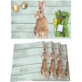 thumbnail image 1 of Easter Placemats Set of 6, Cute Bunny Placemat for Dining Table Decorations, Retro Wood Grain Place Mats, Spring Table Mats for Kitchen Dinner Seasonal Holiday Party Decor, 1 of 6