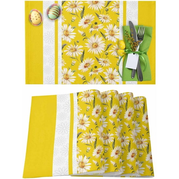 Easter Placemats Set of 6, Daisy Flower Placemat for Dining Table Decorations, Spring Summer Yellow Place Mats, Spring Table Mats for Kitchen Dinner Seasonal Holiday Party Decor