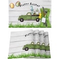 thumbnail image 1 of Easter Placemats Set of 6, Easter Eggs Truck Placemat for Dining Table Decorations, Bunny Gnomes Grass Wood Grain Place Mats, Spring Table Mats for Kitchen Dinner Seasonal Holiday Party Decor, 1 of 5