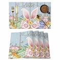 thumbnail image 1 of Easter Placemats Set of 6 Spring Eggs Rabbit Ear Flowers Wooden Grain Place Mats Indoor Wipeable Table Mats Washable Cloth Dining Table Placemats for Kitchen Holiday Party Home Decor 13x19 Inch, 1 of 9