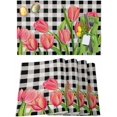 thumbnail image 1 of Easter Placemats Set of 6, Tulip Black Buffalo Plaid Placemat for Dining Table Decorations, Spring Flower Floral Place Mats, Spring Table Mats for Kitchen Dinner Seasonal Holiday Party Decor, 1 of 6