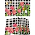 thumbnail image 1 of Easter Placemats Set of 6, Tulip Black Buffalo Plaid Placemat for Dining Table Decorations, Spring Flower Floral Place Mats, Spring Table Mats for Kitchen Dinner Seasonal Holiday Party Decor, 1 of 6