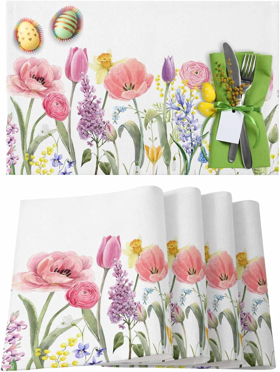 Easter Placemats Set of 6, Tulip Flowers Placemat for Dining Table ...
