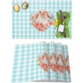 thumbnail image 1 of Easter Placemats Set of 6, Watercolor Bunny Spring Flowers Placemat for Dining Table Decorations, Blue Checked Plaid Place Mats, Spring Table Mats for Kitchen Dinner Seasonal Holiday Party Decor, 1 of 6