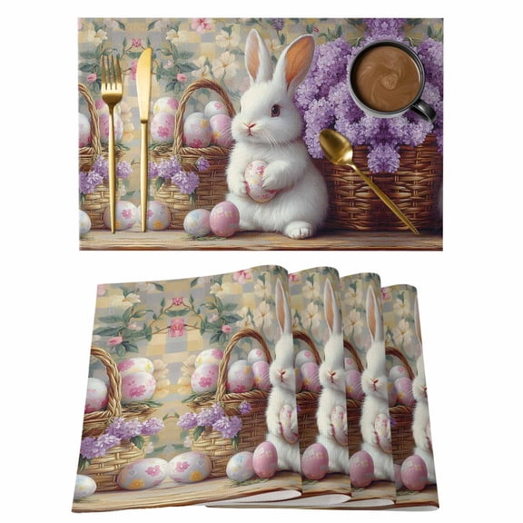 Easter Placemats Set of 12, Bunny Eggs Non-Slip Place Mats Washable Table Mats for Kitchen Dining Table Decorations Indoor/Outdoor
