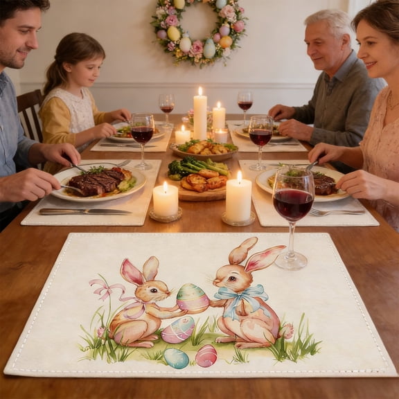 Easter Placemats, Washable Heat Resistant Polyester Place Mats for Easter Table Decor, Party Supplies, Home Kitchen Dining,1pc