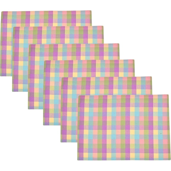 Easter Placemats100% Cotton Fused Table Placemats 14''''x 20'''' Over Sized Set of 6 Easter Colors Buffalo Check Plaid for Every Day Use Parties Celebrations Heavier Quality