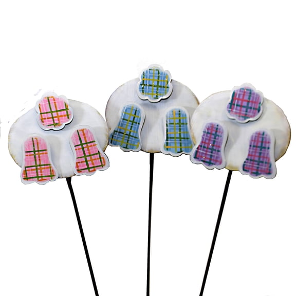 Easter Plaid Bunny Bottoms Stakes Metal Garden E21035