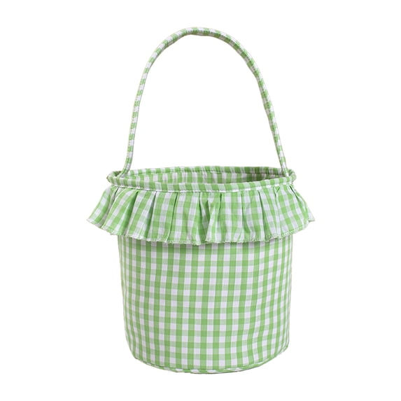 Easter Plaid Fabric Basket, Polyester Candy Storage Gift Basket with Handle, Checkered Easter Party Decoration Tote for Holiday and Home Decor