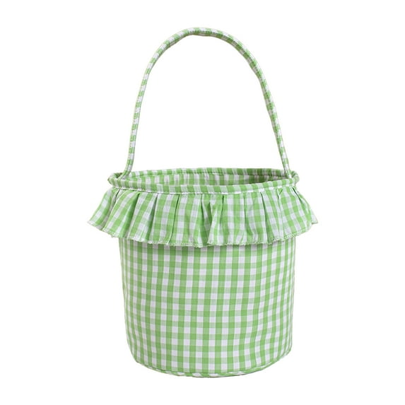Easter Plaid Fabric Polyester Basket, Classic Gingham Easter Bucket Bag for Easter Egg Hunts Party Favor Decorations