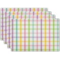 thumbnail image 1 of Easter Plaid Placemats Set of 4, Colorful Buffalo Checks Spring Stripes Non Slip Heat Resistant Table Mats 12" X 18" for Dining Kitchen Holiday Decor, Every Day Use, 1 of 6