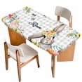 thumbnail image 1 of Easter Plaid Table Cloths for 3 Foot Rectangle Tables, Spring Watercolor Bunny Flower Grey Checkered Patio Waterproof Elastic Fitted Tablecloths, Washable Rectangular Table Cover for Camping, 1 of 8