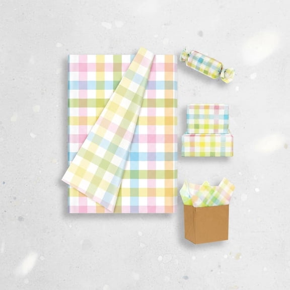 Easter Plaid Tissue Paper Pastel Colorful Gingham Checkered Gift Wrapping Paper for DIY Crafts Spring Birthday Party Supplies