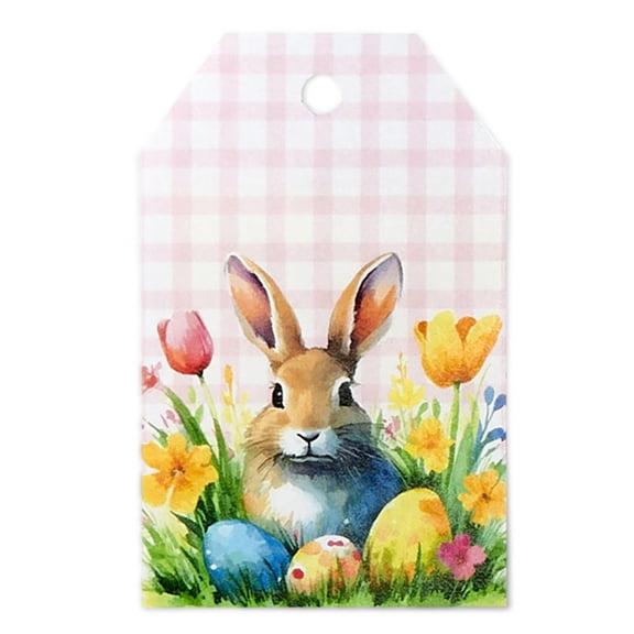 Easter Plaid With Bunny Gloss Gift Tags - 2.25 Inches x 3.5 Inches - 50 Pack (ptep) - Easter Gift Wrap Supplies