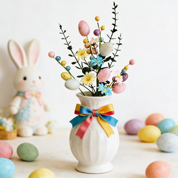 Easter Plastic Daisy Eucalyptus Egg Pick Artificial Flowers for Vase Home Party Spring Decor Arrangement with Greenery