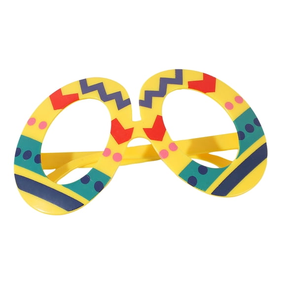Easter Plastic Glasses B, Novelty Party Glasses Frame, Yellow Polka Dot And Striped No-Lens Costume Eyewear For Kids And Adults, Photo Booth Prop For Carnival, 5.5 Inch