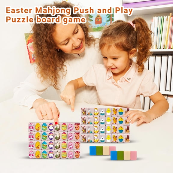 Easter Players Mahjong Block Set for Family, Mahjong Tile Game with 65 Bunny Eggs Tiles(24mm), Portable Mahjongg Set