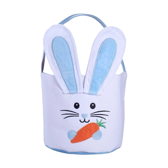 Easter Plush Basket for Egg and Gifts 9" W x 9.25H", Bunny Bag, Rabbit Face with Soft Ears,Blue