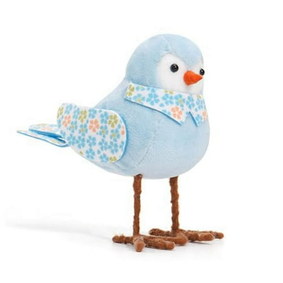 Easter Plush Bird Dolls Holiday Standing Bird Figurine Ornaments with Long Leg & Printed Scarf and Bow for Table Blue