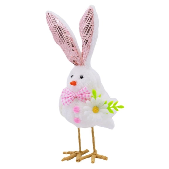 Easter Plush Bird Figurine with Long Legs and Bow for Table Shelf Home Decor
