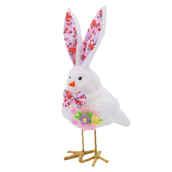 Easter Plush Bird Figurine with Long Legs and Bow for Table Shelf Home Decor