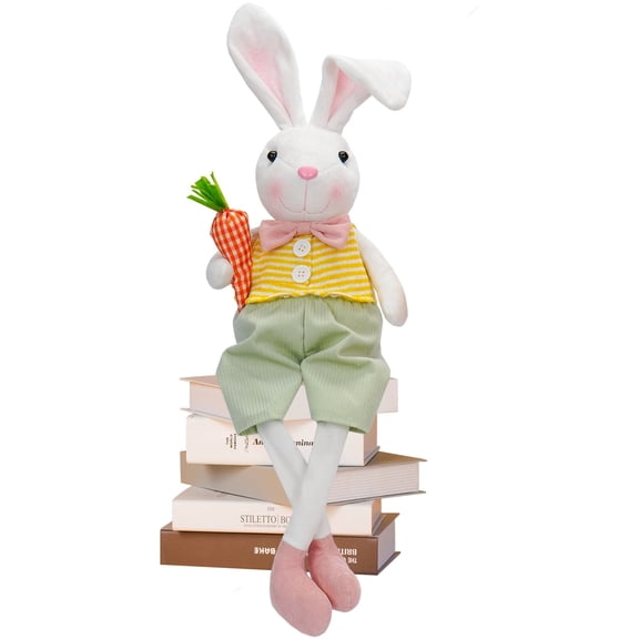 Easter Plush Bunny with Clothes Doll Ornament, Easter Decoration Bunny Figurine - Cute Rabbit Ornament, Spring Holiday Home Decor, Adorable Rabbit Statue for Easter Basket & Tabletop