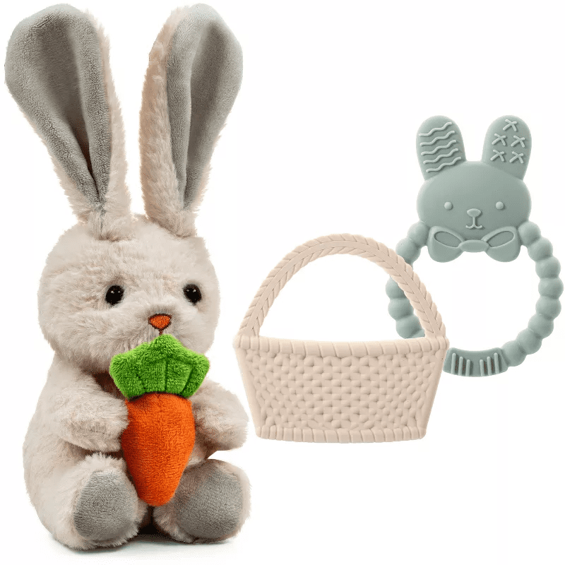 Easter Plush Bunny and Silicone Teether Set, Cute Plush Bunny with ...