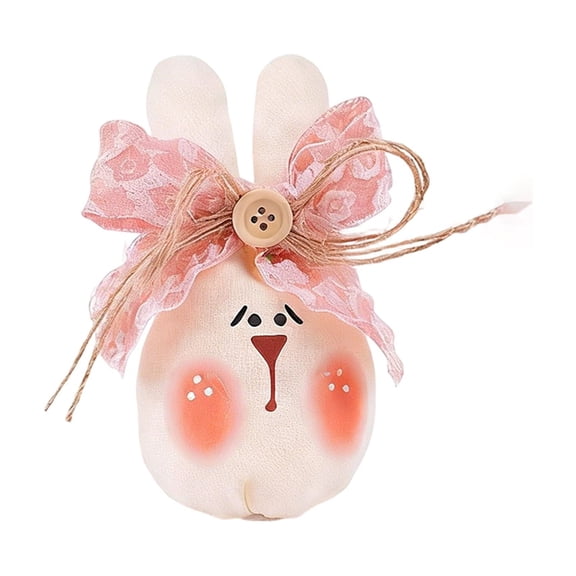Easter Plush Bunny Tabletop Decor 6.7'' - Cute Rabbit Head Figurines with Bow Accents for Spring Home and Party Display