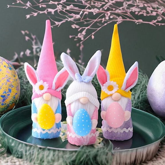 Easter Plush Gnome Tabletop Set, Colorful Bunny and Eggs