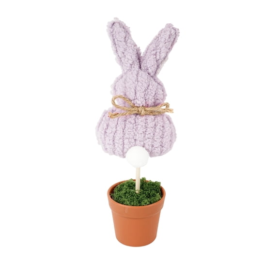 Easter Plush Rabbit Flowerpot Decor, Soft Stuffed Bunny Planter Ornament for Home Party Tray Decoration, European American Style, Light Purple