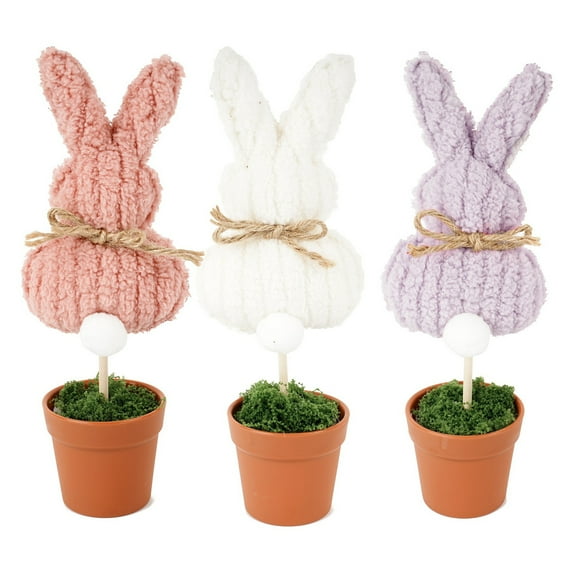Easter Plush Rabbit Flowerpot Decor, Spring Home Decoration, Party Tray Accent, European American Style, Set Of Three