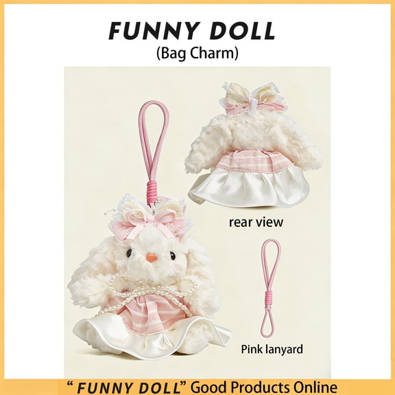 Easter Plush Toys, Stuffed Easter Bunny, Easter Stuffed Animal, Easter Bunny Decorations, 7 Inch 1Pc Sweet Dressed Lop-Ear Bunny Stuffed Animal Hanging Charm for Holiday Bag,