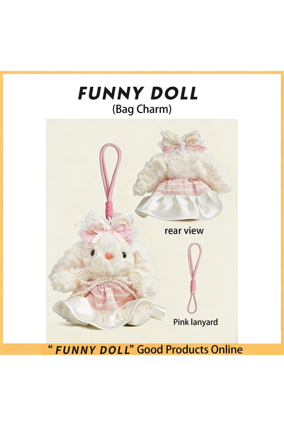 Easter Plush Toys, Stuffed Easter Bunny, Easter Stuffed Animal, Easter Bunny Decorations, 7 Inch 1Pc Sweet Dressed Lop-Ear Bunny Stuffed Animal Hanging Charm for Holiday Bag,