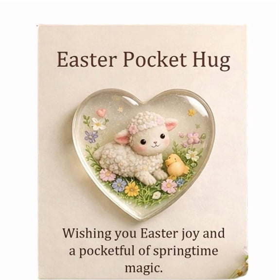 Easter Pocket Heart Ornament with Greeting Card – Mini Keepsake Gift with Bunny & Spring Motifs – Sentimental Easter Gift for Kids, Friends, and Family
