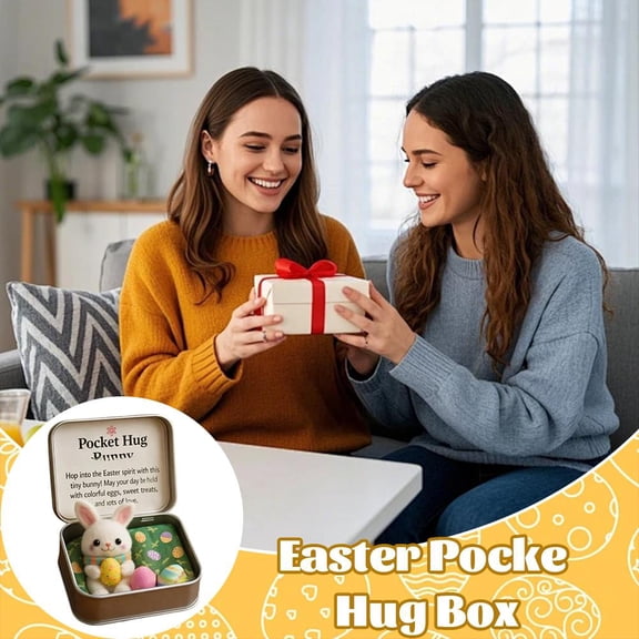 Easter Pocket Hug Box Felt Figurine Set – Mini Bunny, Chick, Lamb & Moai Plush Toys in Tin Case , Portable Holiday Gift for Easter Baskets, Kids & Loved Ones