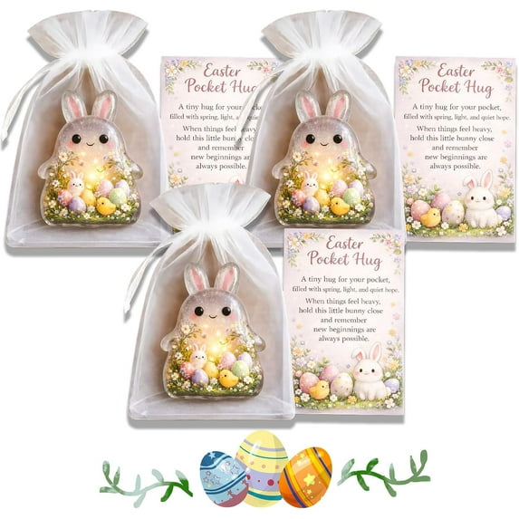 Easter Pocket Hug, Easter Bunny Pocket Hugs with Prayer Card, Emotional Support Bunny, EasterDay Basket Stuffers Gift for Friends, Family