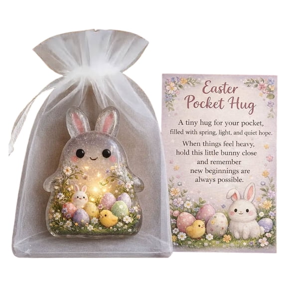 Easter Pocket Hug Gift, Adorable Bunny Rabbit Design with Greeting Card, Small Comfort Keepsake Token for Friends, Couples, Pocket Hug Emotional Support, Easter Basket Stuffers Gift